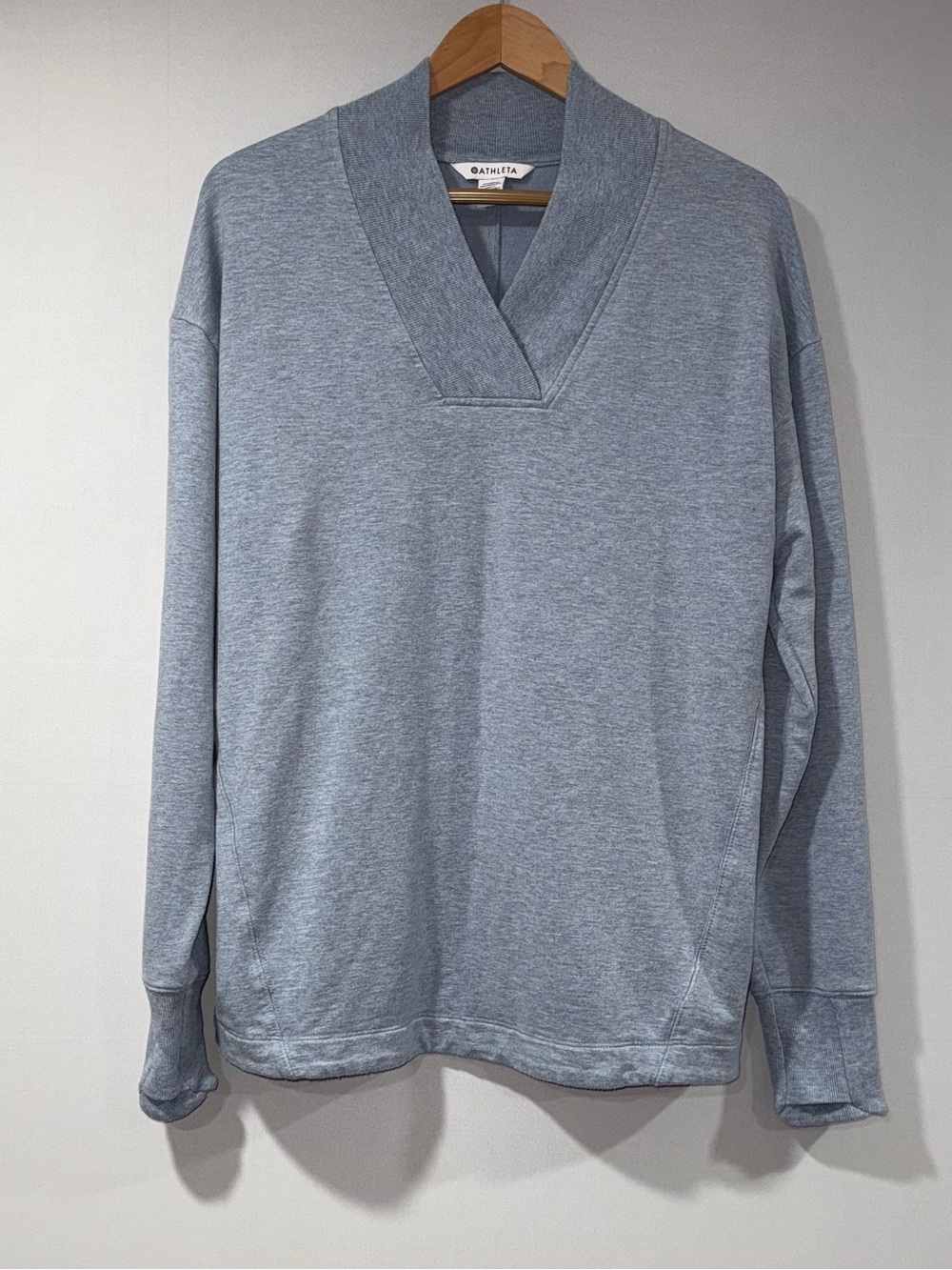 Athleta Clarity V-Neck Pullover Sweatshirt in Heron Blue Heather